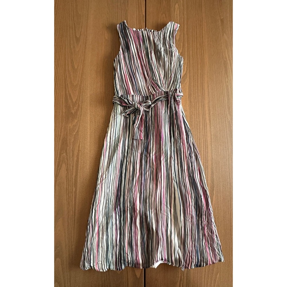 Santorelli Italy Womens Multi Color Striped Sleeveless Faux Wrap Midi Dress 38
